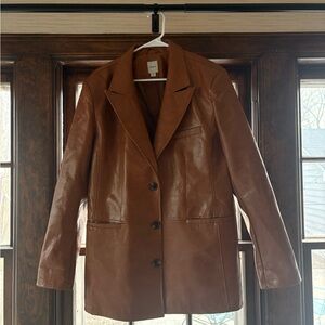 Maeve Brown Leather Blazer Jacket